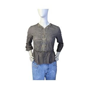 Elie Tahari Boho Eyelet Peplum Blouse with Metal Butterfly Clasps